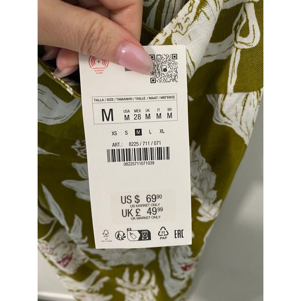 NWT Zara Tropical Floral Halter Midi Dress Olive Green Size Medium - Picture 4 of 4